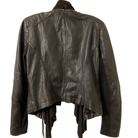 Zara Woman Black Sheep Leather Motorcycle Jacket with Removable Neck Shawl - Picture 2 of 7